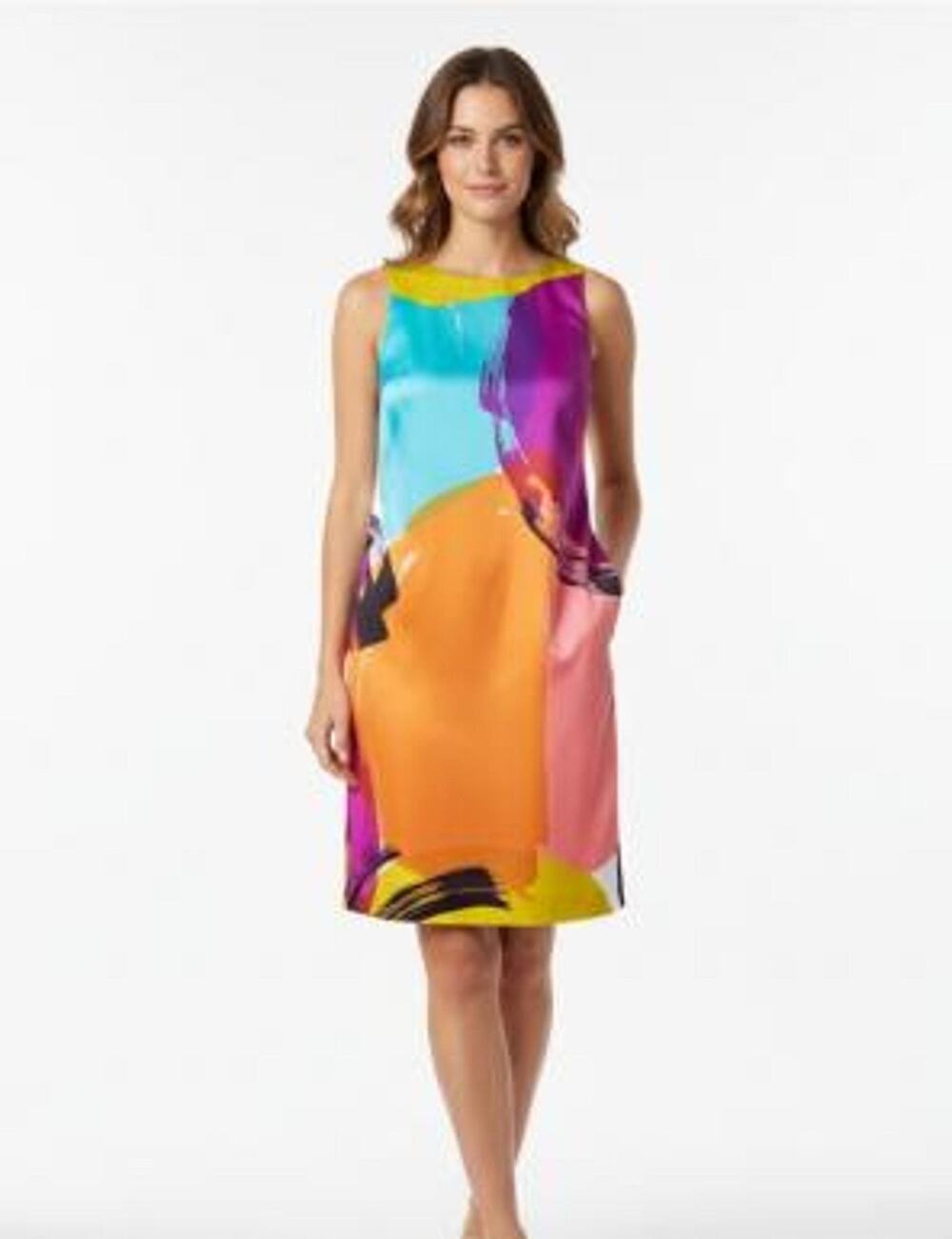Ann Taylor Dress 6 Petite Sleeveless Shift Satin Colorful Abstract Party Event